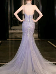 Modest Mermaid Strapless Lilac Sequins Prom Dresses Inspiration Long Party Evening Dress 21st Birthday Outfits AB2284