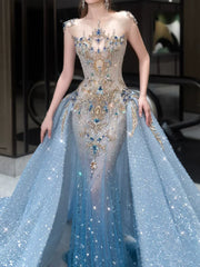 Modest Mermaid Scoop Neck Sequins With Beaded Prom Dresses Inspiration Long Party Night Evening Dress 19th Birthday Outfits AB2272