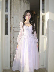 Modest A line Sweetheart Lilac Chiffon Ankle Length Long Sleeves Prom Dresses Wedding Guest Dress 20th Party Birthday Outfits AB2439