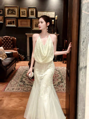 Sexy Mermaid Halter Mint Green Sequins Ankle Length Prom Dresses Wedding Guest Dress 20th Birthday Outfits AB2479