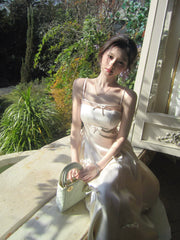 Modest A line Spaghetti Straps Ivory Satin Prom Dresses Wedding Guest Dress 20th Party Birthday Outfits AB2431