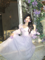 Modest A line Sweetheart Lilac Chiffon Ankle Length Long Sleeves Prom Dresses Wedding Guest Dress 20th Party Birthday Outfits AB2439