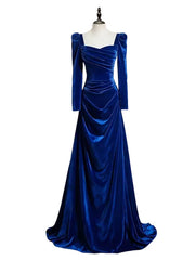 Unique Sheath Royal Blue Long Sleeves Prom Dresses Inspiration Party Night Gowns 20th Birthday Outfits AB2249