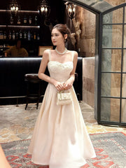 Modest A line Sweetheart Ivory Satin Lace Prom Dresses Wedding Guest Dress 20th Party Birthday Outfits AB2433