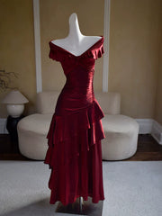 Vintage 1960s Mermaid Off The Shoulder Burgundy Prom Dresses Inspiration Long Party Retro Evening Dress 20th Birthday Outfits AB2355