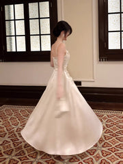 Sexy A line Spaghetti Straps Ivory Satin Long Prom Dresses Wedding Guest Dress 20th Birthday Outfits AB2480