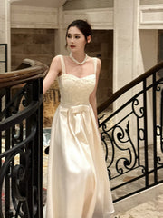 Modest A line Sweetheart Ivory Satin Lace Prom Dresses Wedding Guest Dress 20th Party Birthday Outfits AB2433