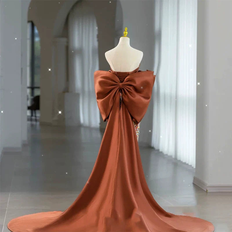 Modest Mermaid Strapless Floral Sequins Brown Prom Dresses Inspiration Long Party Night Evening Dress 19th Birthday Outfits AB2323