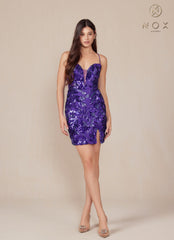 Nox Anabel T864 Homecoming Short Sequin Print Cocktail Dress
