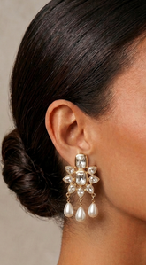 Luxury Pearl Rhinestone Drop Earrings - Gold