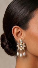 Luxury Pearl Rhinestone Drop Earrings - Gold