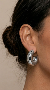 Rina Chunky Metallic Hoop Earrings - Silver