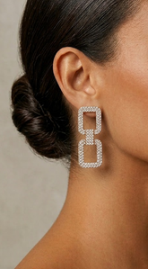 Rhinestone Double Square Earrings - Gold