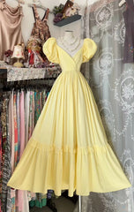 Vintage A line V Neck With Short Sleeves Yellow Formal Gowns Long Prom Dresses N1951