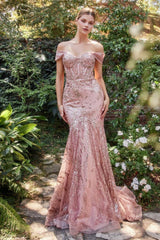 Off Shoulder Mermaid Sequin Formal Gown Andrea & Leo A1107
