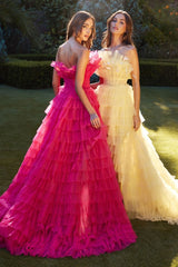 Andrea & Leo A1240 High Low Feathered Formal Prom Dress