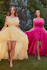 Andrea & Leo A1240 High Low Feathered Formal Prom Dress