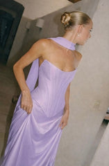 Glamorous A line Strapless Lilac Satin With Scarf Formal Dress 18th Birthday Prom Dresses N2809