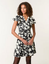 Printed Frill Sleeve Mini Dress