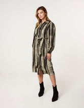 Printed Puff Sleeve Button Through Midi Dress