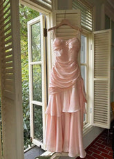 Vintage Spaghetti Straps Blue Chiffon Satin Ruffles Long Prom Dresses Fairytale Evening Dresses N1798