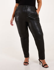 Curve Matte PU Leather Tailored Trousers