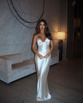Classy Prom Dresses Inspiration Mermaid Halter White Backless Satin Long Semi Formal Dance Grad Prom Dress For Teens High Schools AB2065