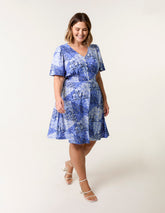 Curve Shirred Waist Button Mini Dress