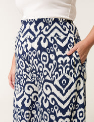 Curve Abstract Printed Shirred Waist Wide Leg Trousers