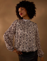 Rhinestone Studded Snake Print Blouse