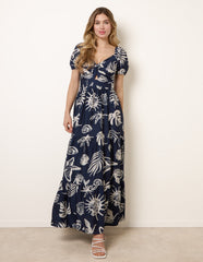 Knot Front Puff Sleeve Dress