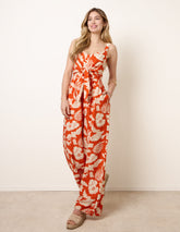 Tropical Tie Front Jumpsuit