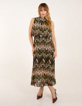Tile Print High Neck Sleeveless Dress