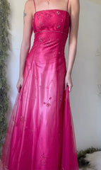 Y2K Layered A line Spaghetti Strap Pink Sleeveless Long Formal Dress Gown 21st Birthday Prom Dresses N2400