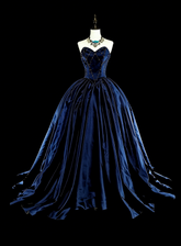 Vintage Ball Gown Sweetheart Navy Blue Tulle 80s Evening Gowns Formal Birthday Dress Long Prom Dresses N1755
