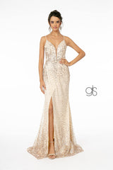 Glitter Mesh Illusion Long Prom Dress