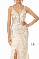 Glitter Mesh Illusion Long Prom Dress