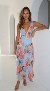 Pivona Peony Tiered Ruffle Maxi Dress - Blue