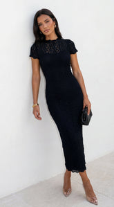 Kinga Lace Midi Dress - Black