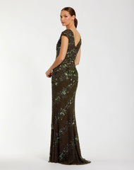 Long Cap Sleeve Fitted Formal Dress Fitted Silhouette Mac Duggal 5500