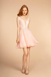 Jewel Embellished Chiffon Short Dress