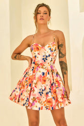 Look Twice Woven Mini Dress - Peach Multi