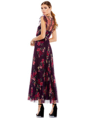 Floral Print Cap Sleeve Midi Dress Floral Print Mac Duggal 2143