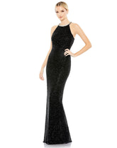 Long Formal Beaded Halter Prom Gown Beaded Halter Detail Mac Duggal 93742