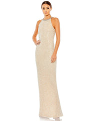 Long Formal Beaded Halter Prom Gown Beaded Halter Detail Mac Duggal 93742