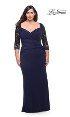 La Femme Lace-Sleeve Long Plus-Size Formal Dress