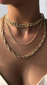 Glam 3 Layered Chains Necklace Set - Gold