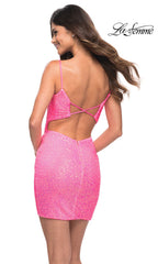 La Femme Neon Pink Short Sequin Sexy Party Dress