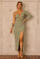 Nocturne Draped Maxi Dress - Olive