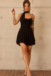 Nocturne Veil Mesh Mini Dress - Black